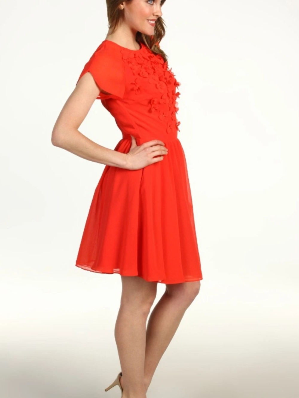 Ted Baker Penny Floral Chiffon Petal Embellished Red Dress